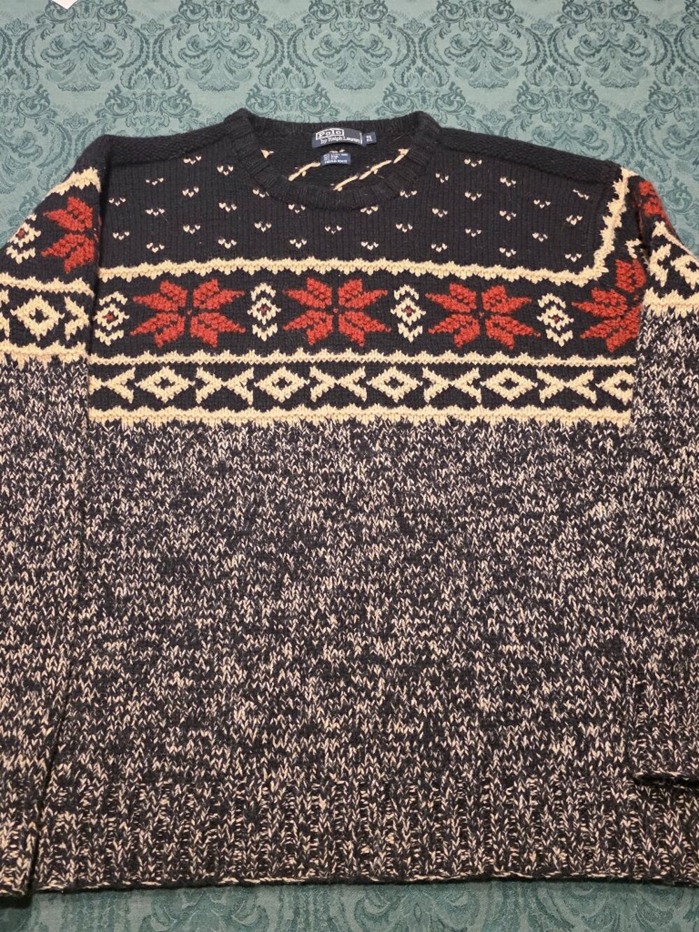Vintage Polo Ralph Lauren Hand Knit Fair Isle Lambswool Silk Sweater 5X Big